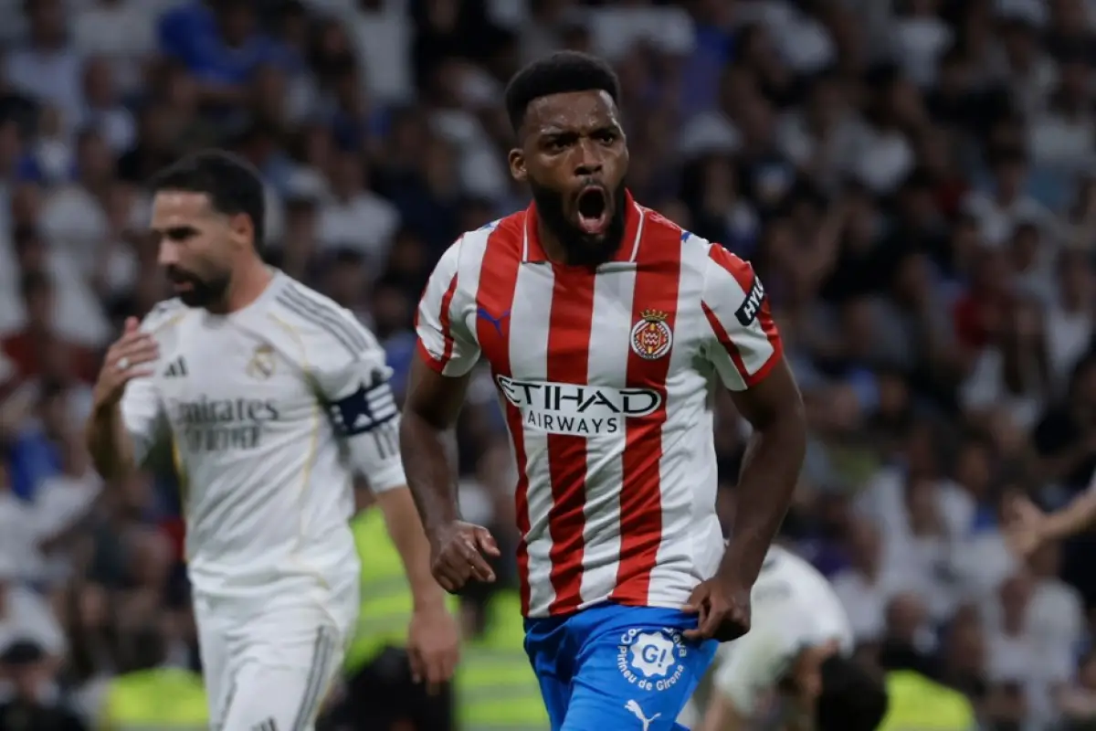 Thomas Lemar celebrando ante el Real Madrid en el estadio Santiago Bernabéu 