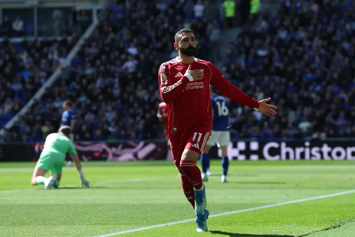 Celebración de Mohamed Salah ante el Everton en su último Derbi de Merseyside - EFE