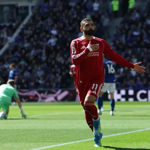 Celebración de Mohamed Salah ante el Everton en su último Derbi de Merseyside - EFE