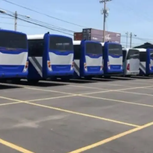 Buses del transporte urbano estacionados. ,Catug