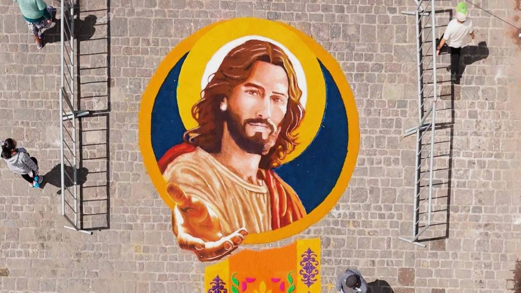 Alfombra deslumbra en la Iglesia de Santa Catarina Pinula | Colectivo Chucho Callejero