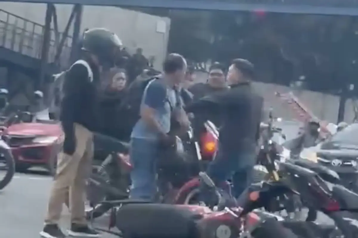 Dejan las motos tiradas y se van a golpes en la ruta al Pacífico., Captura de pantalla video de X.
