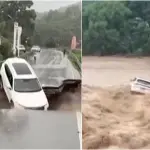 El momento en que un auto cae a un río tras ceder un puente en China. ,Captura de pantalla video de X.