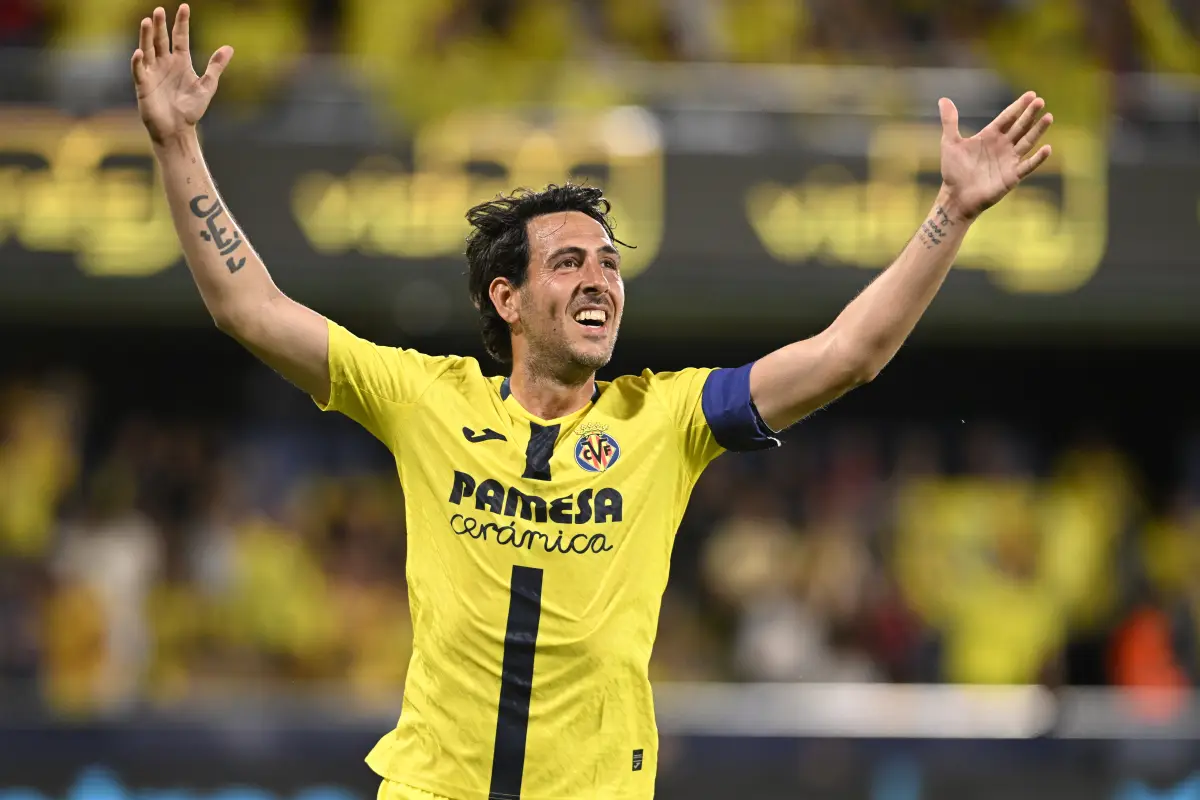 El centrocampista del Villarreal Dani Parejo celebra tras marcar el 1-0, durante el partido de la jornada 38 de La Liga.