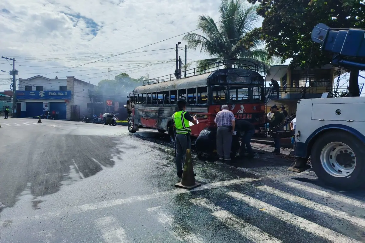 Agentes de Provial dieron asistencia en el lugar, tras el incendio de la unidad de transporte., PROVIAL.