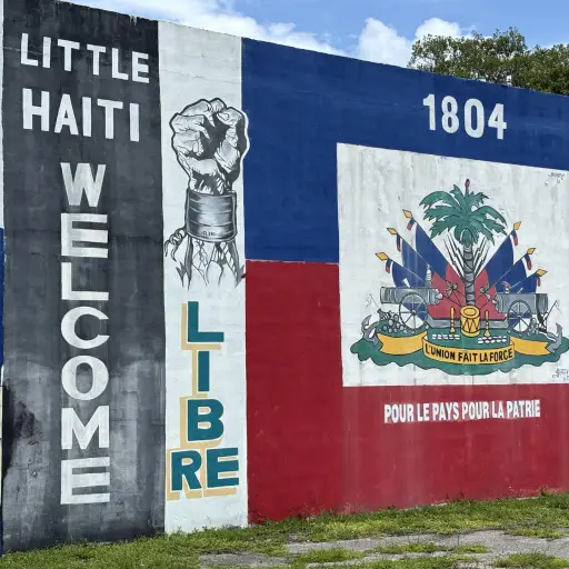 Mural con la bandera haitiana pintado en el barrio de 