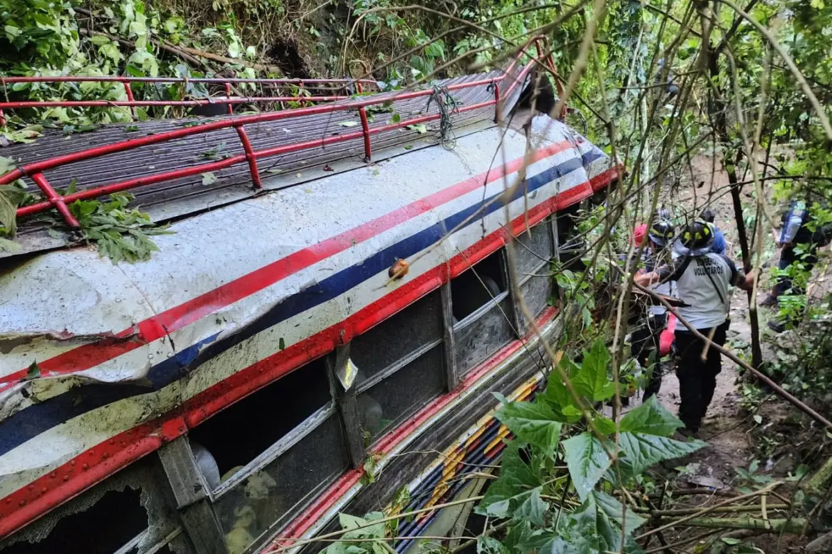 La unidad de transporte quedó en el fondo del barranco tras los trabajos de rescate., Bomberos Voluntarios.
