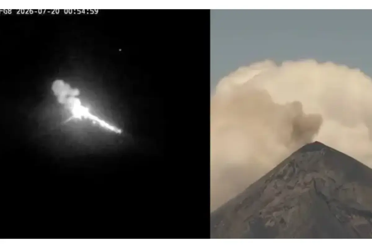 Actividad del volcán de Fuego el lunes, 20 de julio de 2026.,