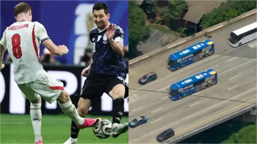 VIDEO. El curioso cruce de los buses de Inglaterra y Argentina antes de la semifinal que ahora es viral