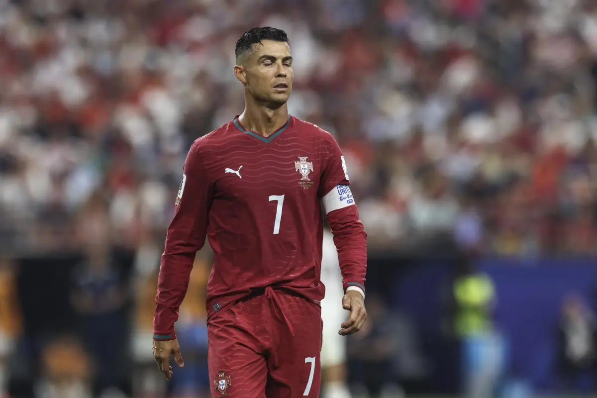 Cristiano Ronaldo, de Portugal, muestra su decepción tras perder el partido de octavos de final del Mundial 2026 entre Portugal y España, en Dallas, Texas (EE, UU
