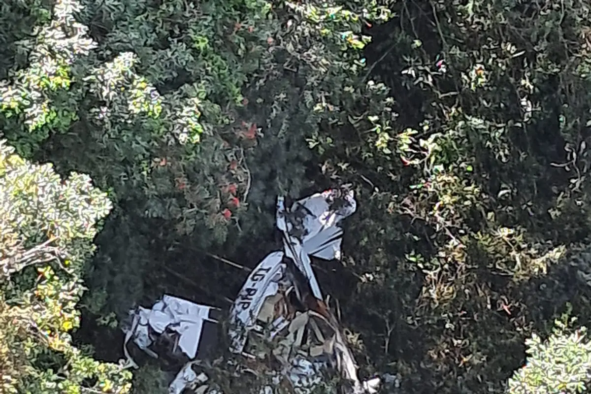 La avioneta fue encontrada en una zona boscosa., Bomberos Voluntarios.