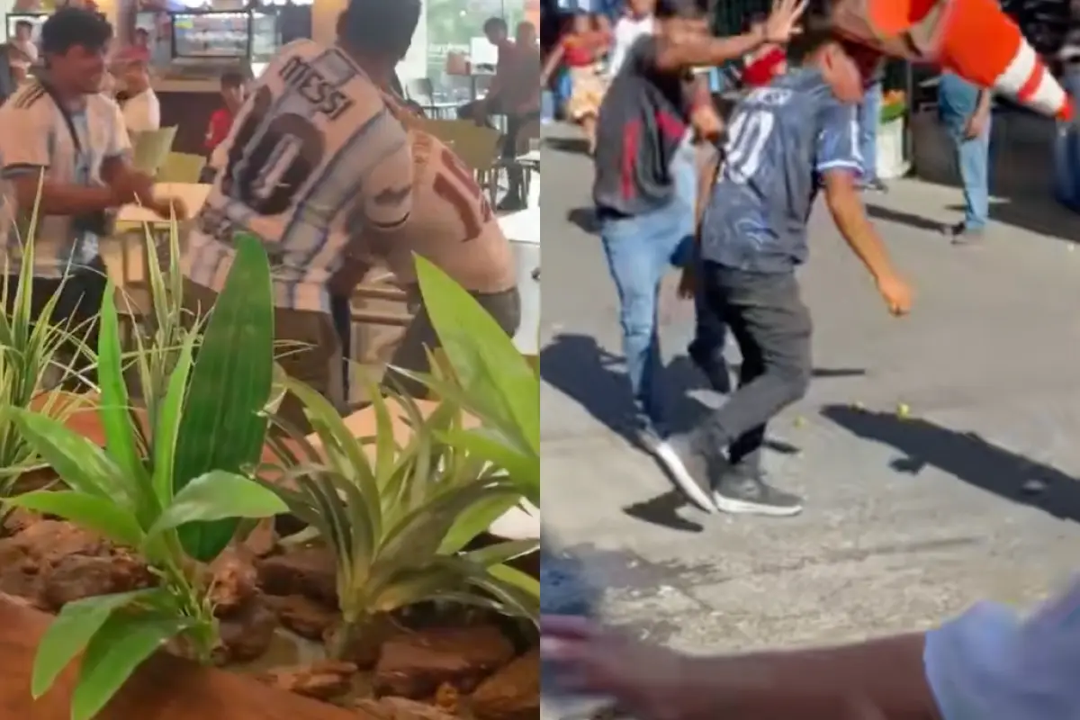 Aficionados de Argentina y España protagonizan peleas., Captura de pantalla video de Facebook.