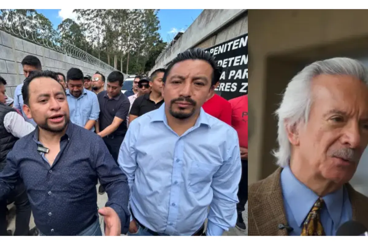 Los exlíderes indígenas Luis Pacheco (i) y Héctor Chaclán (c); y el periodista José Rubén Zamora (d).,