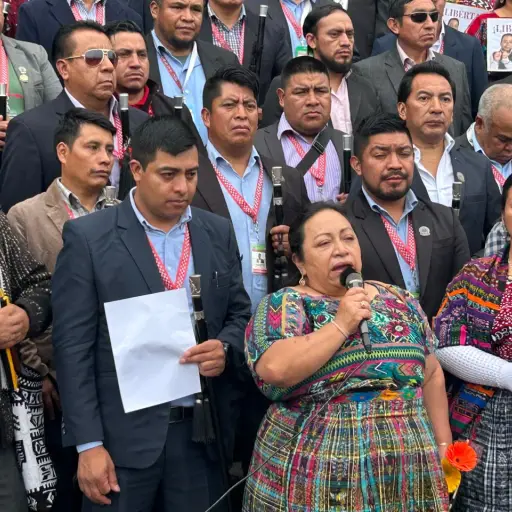 Los integrantes de los 48 Cantones de Totonicapán piden la libertad para Héctor Chaclán y Luis Pacheco. ,Omar Solís/Emisoras Unidas