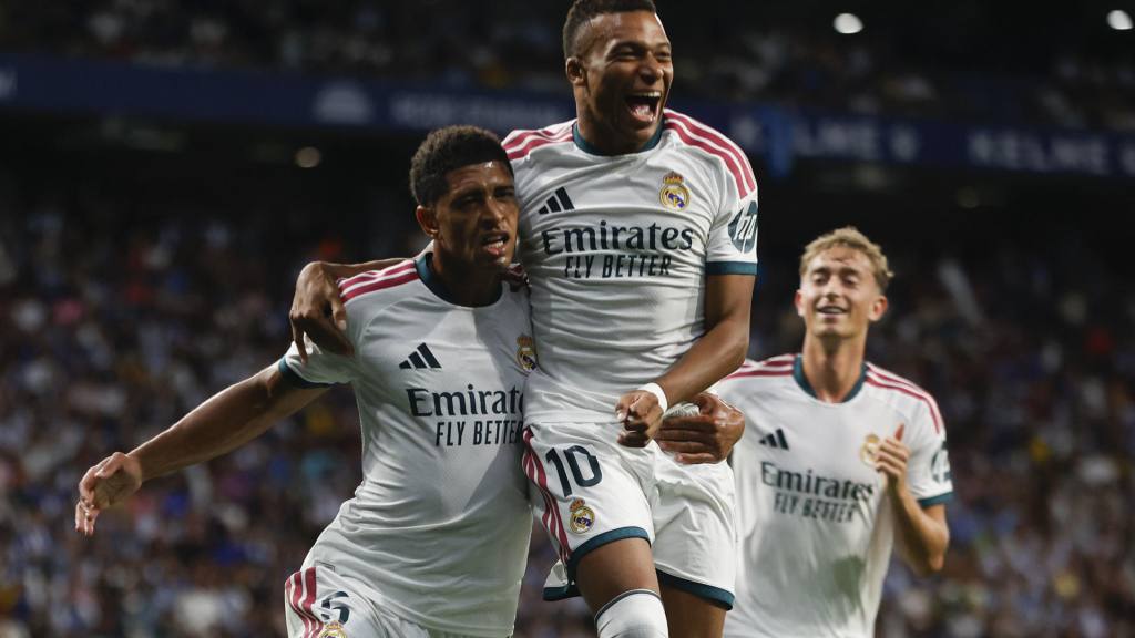 Celebración de Bellingham y Mbappé ante el Espanyol | EFE