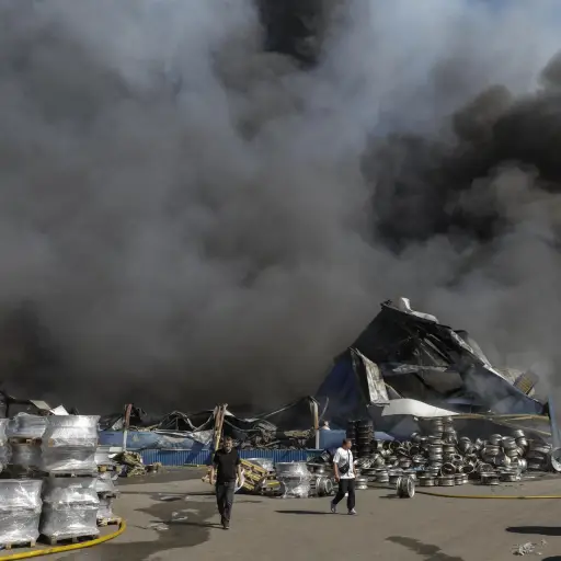 Vecinos caminan en el lugar de un ataque ruso a un almacén de mercancías cerca de Kiev, Ucrania, el 29 de agosto de 2026, en medio de la invasión rusa , Al menos 27 personas murieron y otras 42 resultaron heridas, incluidos 4 niños, como resultado de los bombardeos rusos durante la noche en Kiev y sus alrededores, según el jefe de la administración militar regional, Tymur Tkachenko