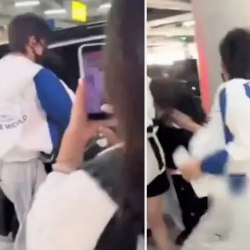 Cantante Yu Yuhan lanza un puñetazo contra una fanática. ,Captura de pantalla video de X.