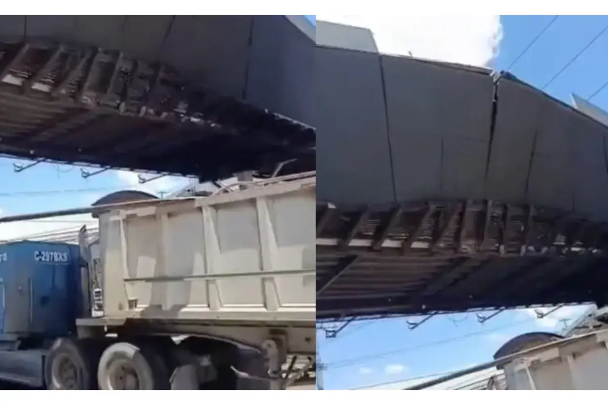 Góndola de tráiler se eleva e impacta pasarela en la Aguilar Batres.,