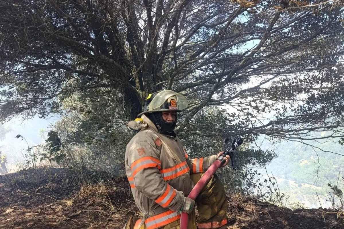 Los cuerpos de socorro continúan trabajando para controlar el incendio forestal en San Andrés Semetabaj, Sololá, donde murieron dos personas., Bomberos Voluntarios
