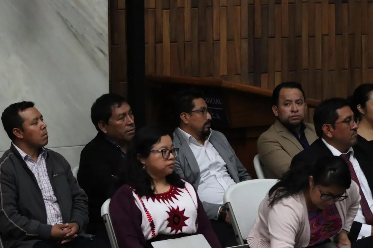 Los líderes indígenas Luis Pacheco, Héctor Chaclán, Esteban Toc y Basilio Puac durante una audiencia el jueves, 10 de septiembre de 2026. , Omar Solís/Emisoras Unidas