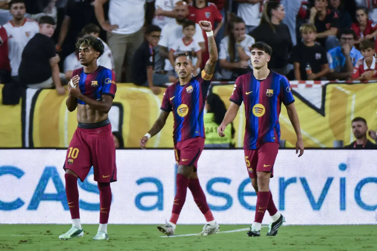 Celebración de Raphinha ante el Sevilla en el Ramón Sánchez-Pizjuán - EFE