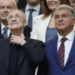 Florentino Pérez y Joan Laporta en el Palco de Honor del Estadio Santiago Bernabéu - EFE