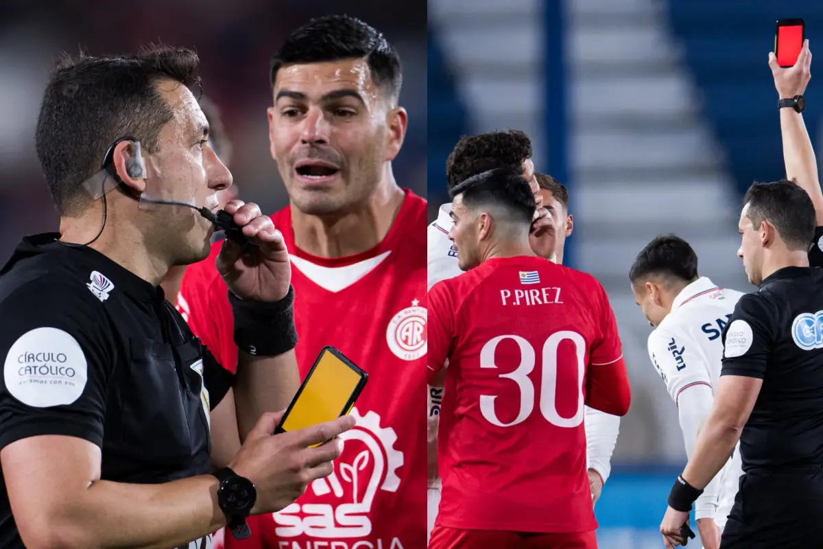 El árbitro Eduardo Varela mostrando tarjetas virtuales en la la Copa AUF Uruguay