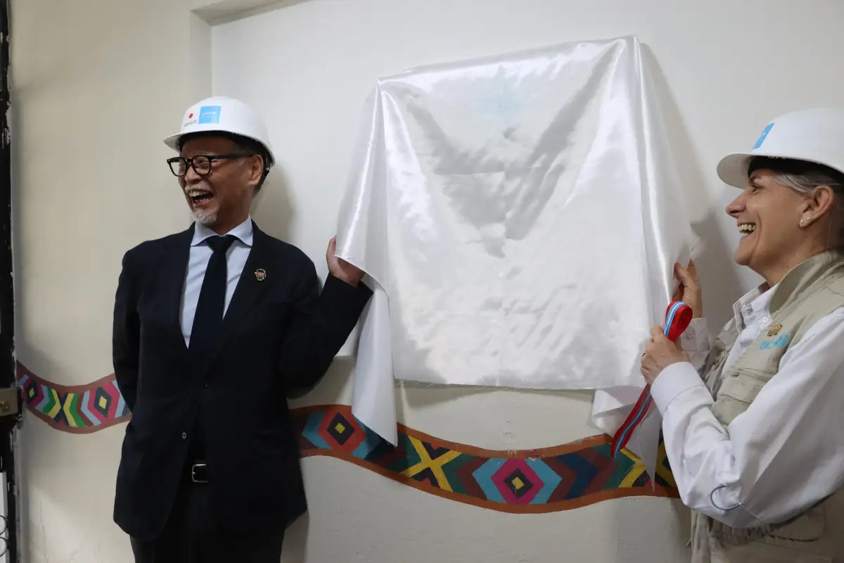 La misión fue encabezada por el Embajador de Japón en Guatemala, Kuwana Ryosuke, junto a la representante de Unicef en Guatemala, Alejandra Trossero., Foto Omar Solís