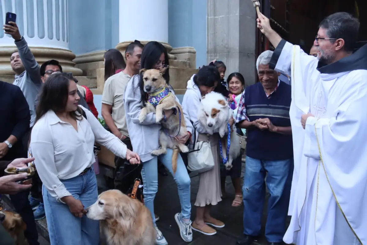 El padre Fray Isidoro Mejía Hernández impartió la bendición a los feligreses y sus mascotas. , Alex Meoño