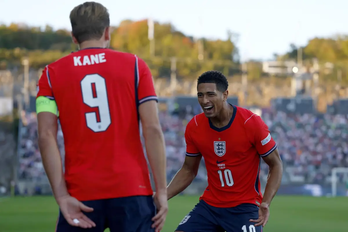 Celebración de Harry Kane y Jude Bellingham en la goleada ante Croacia - EFE