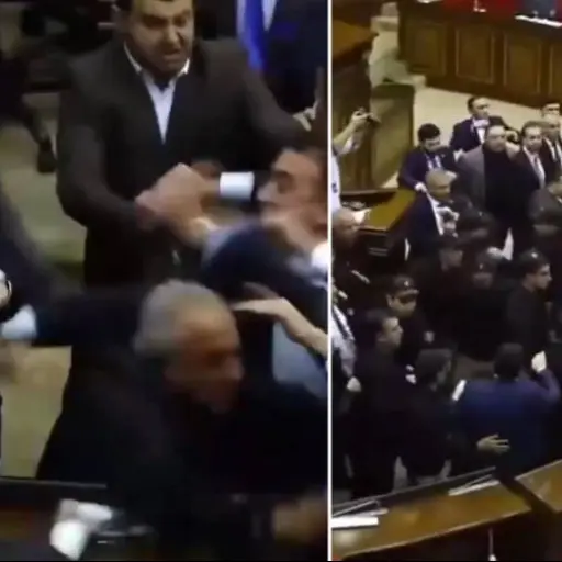 Pelea entre diputados en el Parlamento de Armenia ,Captura de pantalla de la red social X