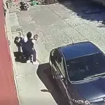 Cámara de seguridad capta forcejeo por Bruno, un Golden Retriever destinado a ser perro de servicio. ,Captura de pantalla video de X.