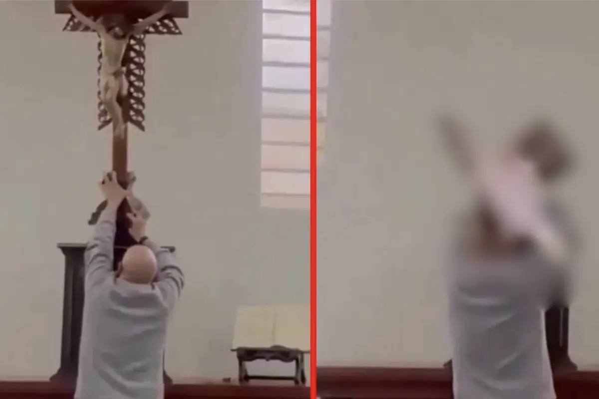 Video de sacerdote al que le cayó una cruz vuelve a circular tras la muerte del padre Patricio Sánchez., Captura de pantalla video de Instagram.