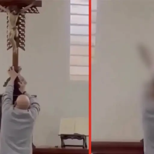 Video de sacerdote al que le cayó una cruz vuelve a circular tras la muerte del padre Patricio Sánchez. ,Captura de pantalla video de Instagram.