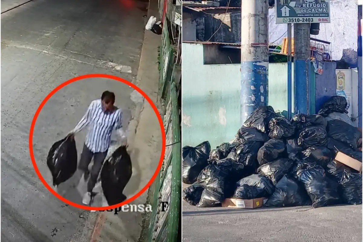 Hombre que dejó más de 42 bolsas de basura en la vía pública., Facebook. 