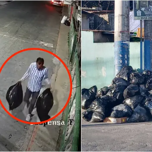 Hombre que dejó más de 42 bolsas de basura en la vía pública. ,Facebook. 